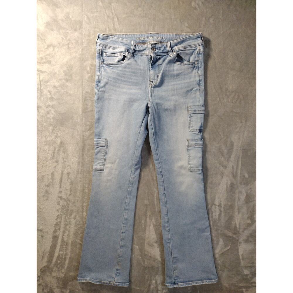American Eagle Kick Boot Womens 10 Jeans Lt. Wash Cargo Pockets Western Cowgirl